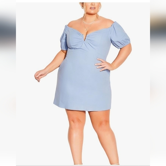 CITY CHIC Plus Size 24 Sweet‎ Paradise Off the Shoulder Linen Blend Dress Lined - Picture 1 of 9